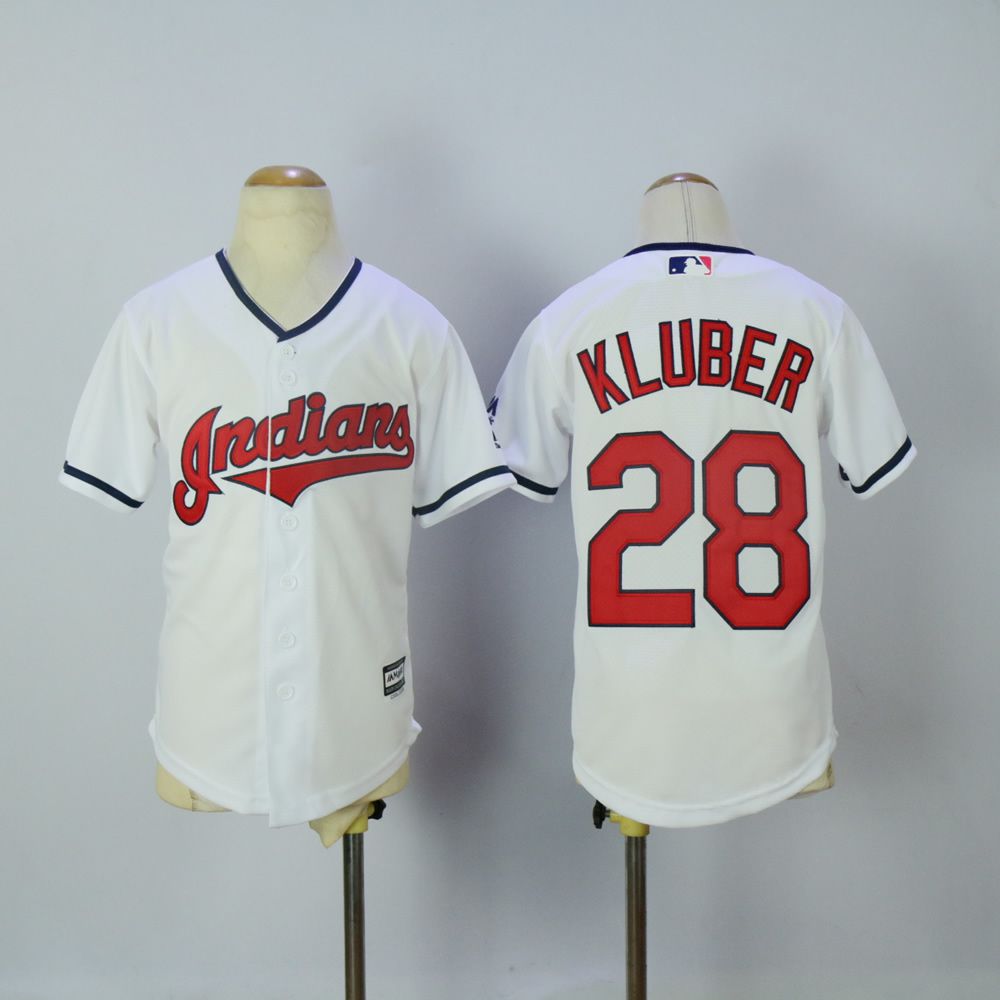 Youth Cleveland Indians 28 Kluber White MLB Jerseys